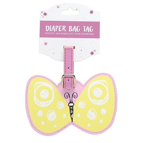 C.R. Gibson Yellow and Pink Butterfly Diaper Bag Tag Baby Accessories, 4.5'' W x - Picture 1 of 1